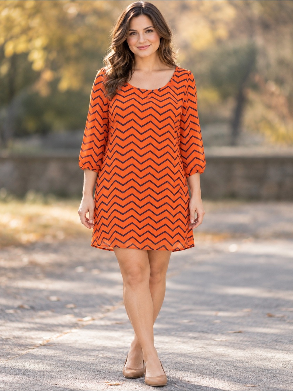 Alma Mater XL Orange Navy Chevron Game Day Dress NWT